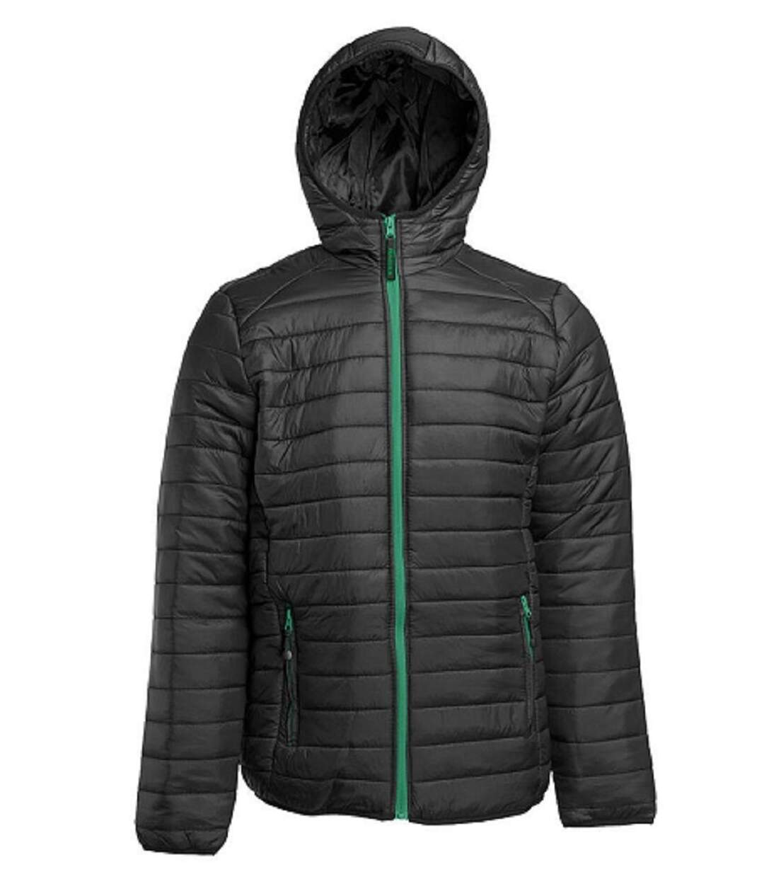 Doudoune légère à capuche - Homme - PK762 - noir et vert-1