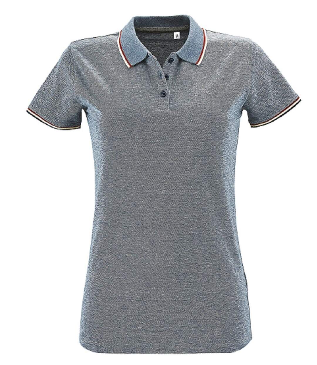 Polo chiné manches courtes - Femme - 02082 - bleu jean chiné