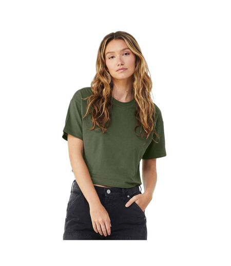 Womens/ladies jersey crop t-shirt military green Bella + Canvas