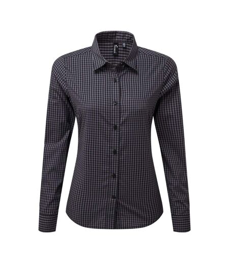 Premier Womens/Ladies Maxton Check Long Sleeve Shirt (Steel/Black) - UTPC3908
