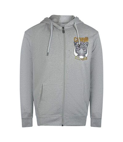 Mens Bold Tiger Logo Full Zip Hoodie Grey Cavalli Class