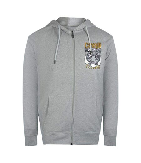 Mens Bold Tiger Logo Full Zip Hoodie Grey Cavalli Class