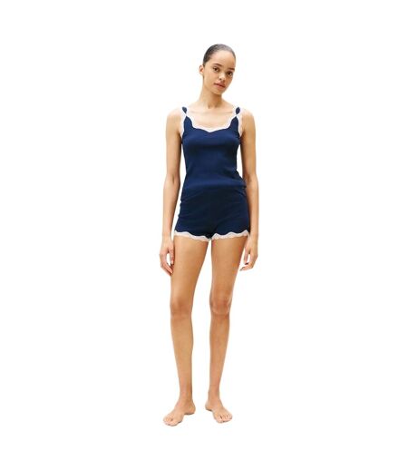 Ensemble De Pyjama Court Manches Style Caraco Motif/style Lacets Femme Bleu Marine Foncé Tommy Hilfiger