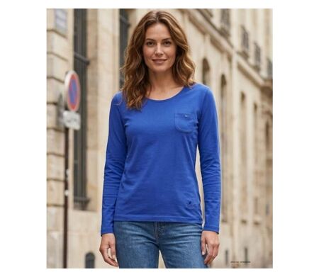 MAYFLOWER NINJA3 : Tee-shirt manches longues bleu roi uni en pur coton