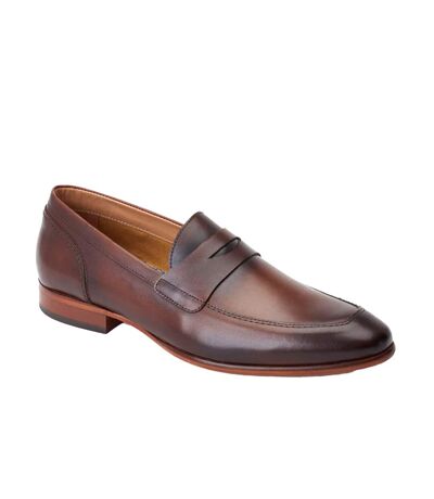Mens Bruno Leather Penny Loafers Burnt Brown Base London