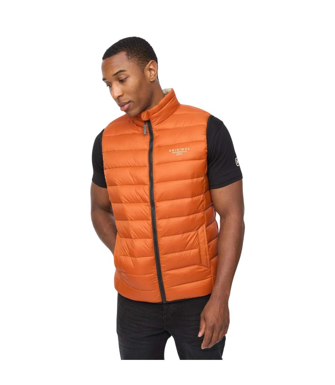 Mens Gattering Mve Quilted Gilet Orange Crosshatch-1
