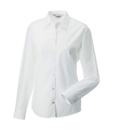 Ladies/womens Long Sleeve Pure Cotton Work Shirt White Jerzees