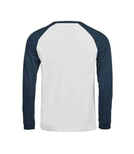 T-shirt Manches Longues Baseball Unlabeled Homme Blanc Bleu Foncé Tee Jays
