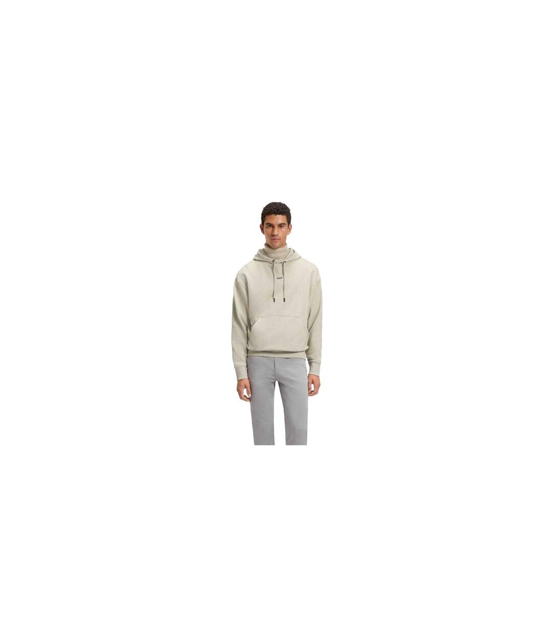 Mens Cotton Regular Long-sleeved Pullover Hoodie Beige Boss-1
