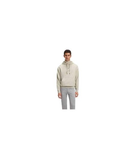 Mens Cotton Regular Long-sleeved Pullover Hoodie Beige Boss