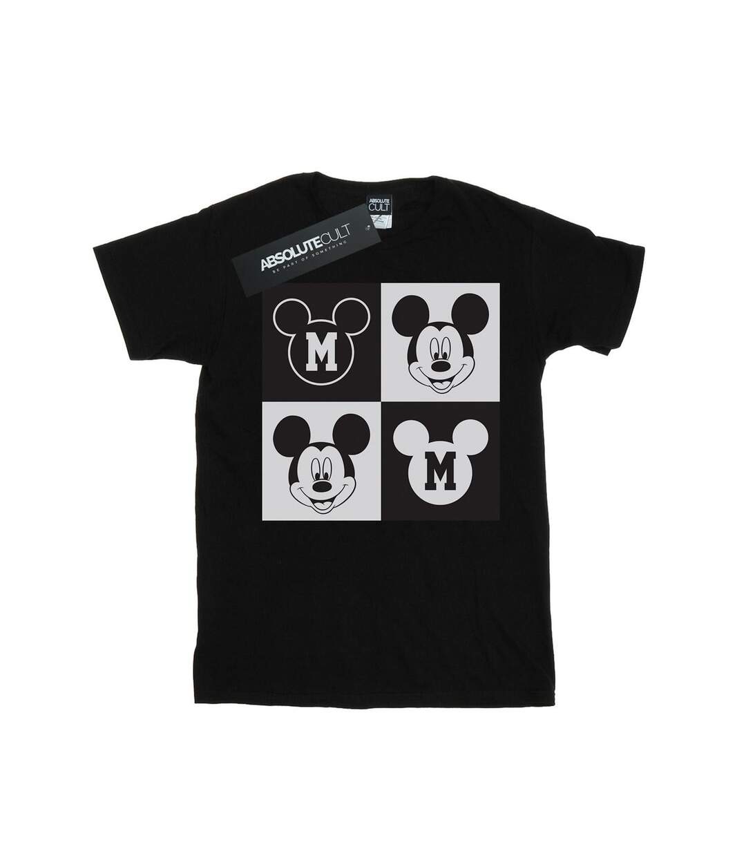 Disney Femme/Les femmes Mickey Mouse Smiling Squares Cotton Boyfriend T-Shirt (Noir) - UTBI35998-1