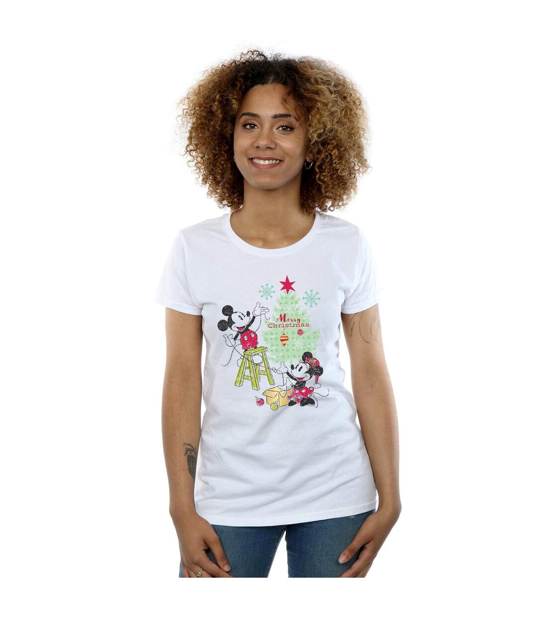 Disney T-shirt en coton Femme/Madame Mickey et Minnie - Arbre de Noël (Blanc) - UTBI48685-2