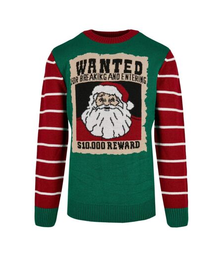 Pull Noël Motif/style Poster 'wanted' Homme Vert Urban Classics