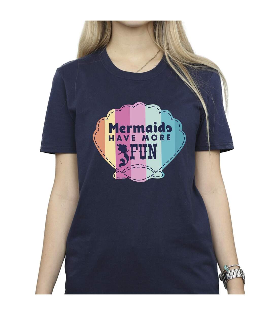 Disney Femme/Les femmes The Little Mermaid - T-shirt boyfriend en coton amusant (Bleu marine) - UTBI31050-3