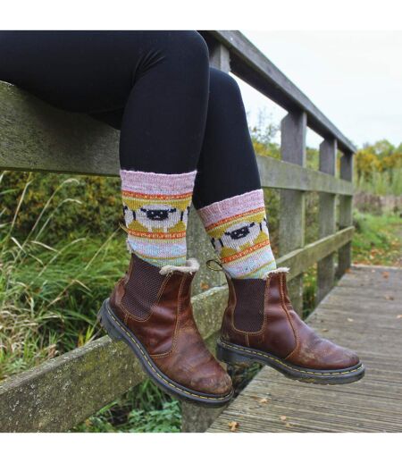 Lot de 12 chaussettes en alpaga pour femme avec motif mouton