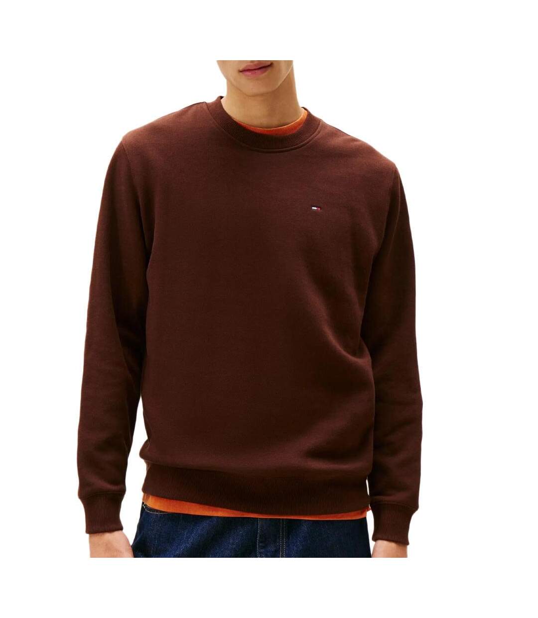 Sweat marron homme tommy hilfiger reg flag crew-1