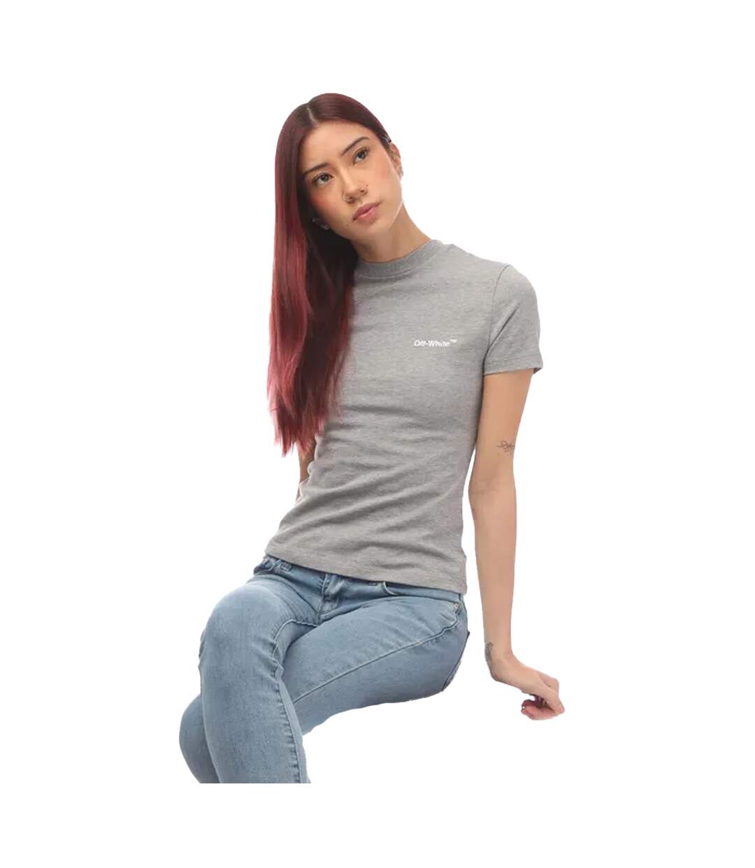 T-shirt Helvetica Femme Gris Blanc Off-White-3