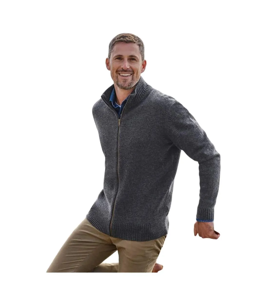 Mens Lincoln Lambswool Full Zip Cardigan Charcoal WoolOvers-1