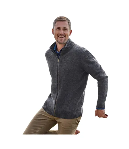 Mens Lincoln Lambswool Full Zip Cardigan Charcoal WoolOvers