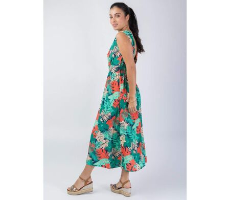 Robe longue femme fluide Esmeralda motif tropical Coton Du Monde