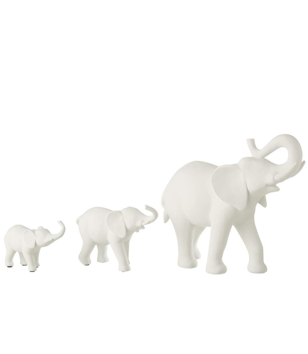 Statuette 3 Éléphants en Rang Burl 38cm Blanc-2