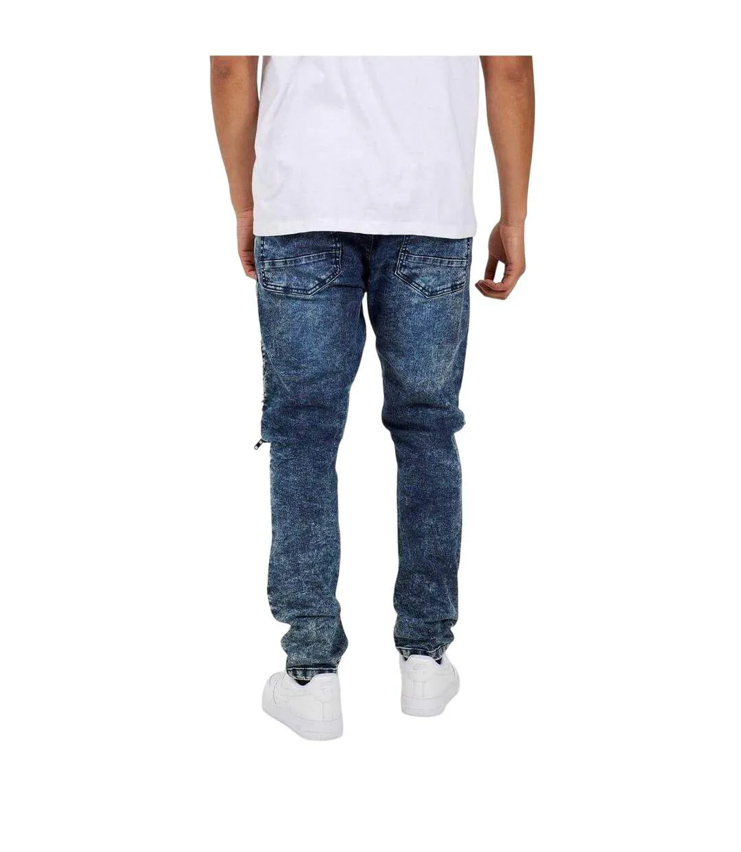 Mens Washed Biker Slim Jeans Dark Blue Brave Soul-3