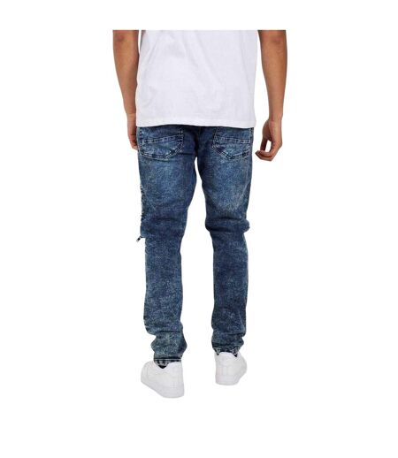 Mens Washed Biker Slim Jeans Dark Blue Brave Soul