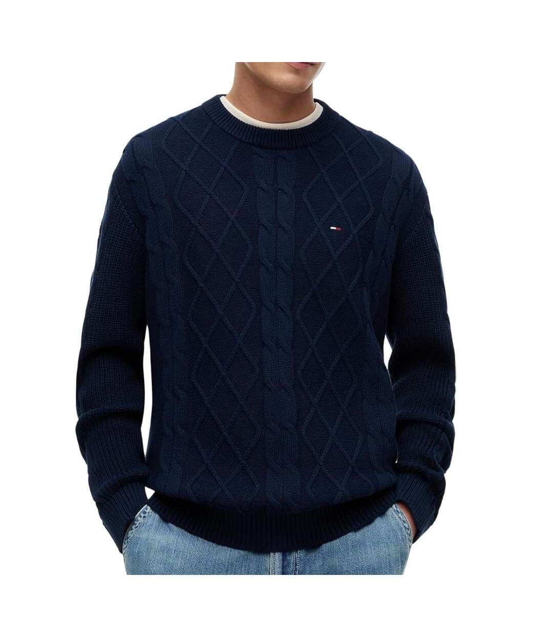 Pull marine homme tommy hilfiger cable knit-1