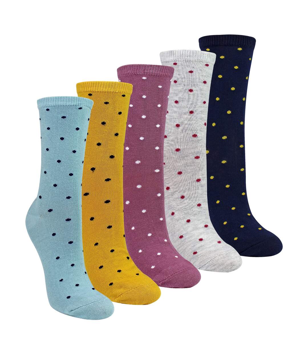 5 Pairs Ladies Multi Spot Socks - Soft Cotton Rich Polka Dot Everyday Socks-1