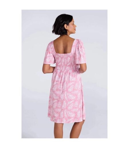 Womens/ladies Hydra Palm Leaf Shirred Dress Pink Mountain Warehouse