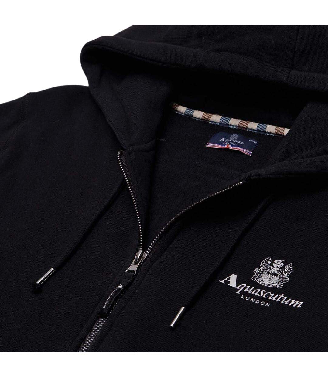 Mens Active Small Logo Full Zip Hoodie Black Aquascutum-4