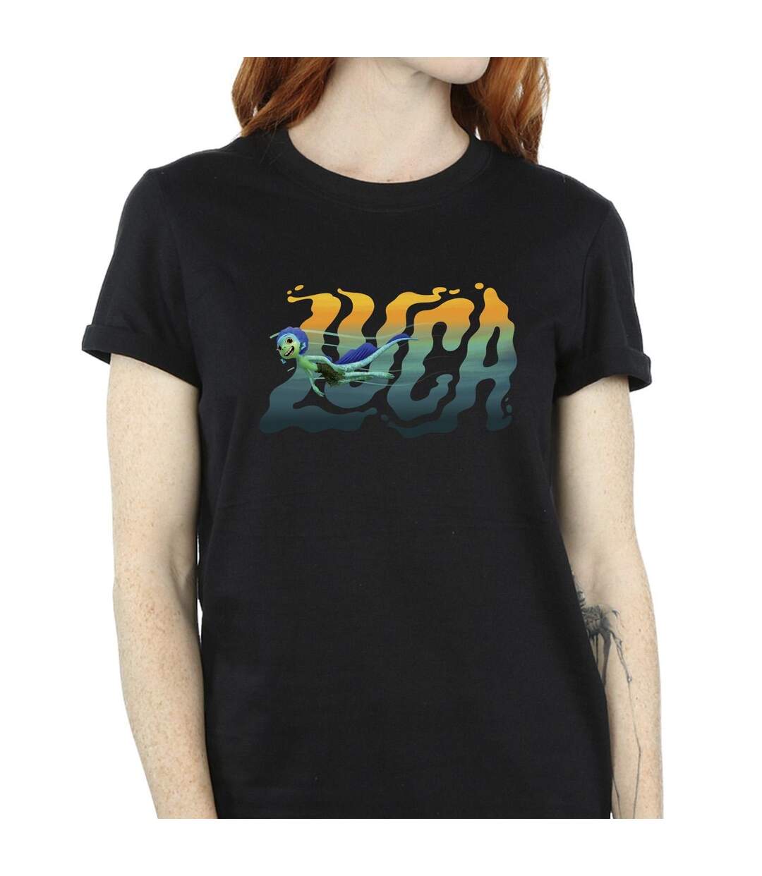Disney Femme/Ladies Luca Swim Cotton Boyfriend T-Shirt (Noir) - UTBI30861-3