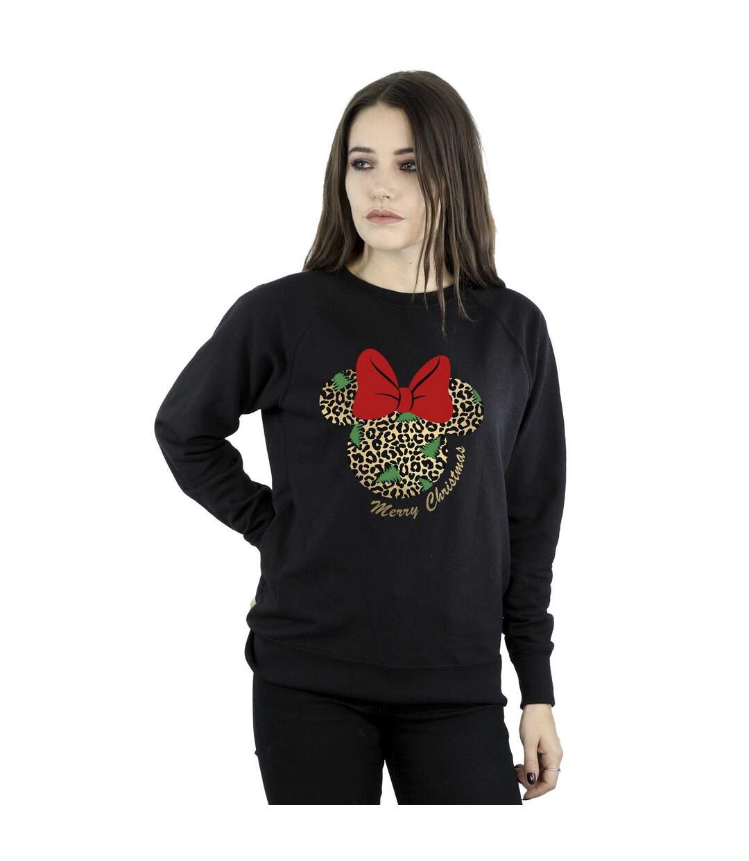 Disney Sweat-shirt de Noël Minnie Mouse léopard Femme/Ladies (Noir) - UTBI29364-2