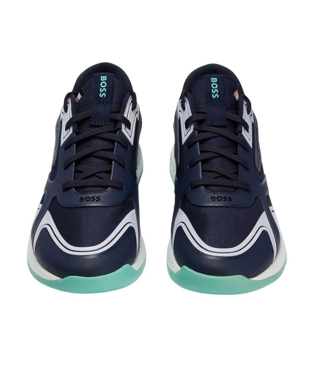 Mens Titanium Leather Running Trainers Blue Boss-4
