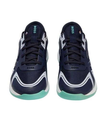Mens Titanium Leather Running Trainers Blue Boss