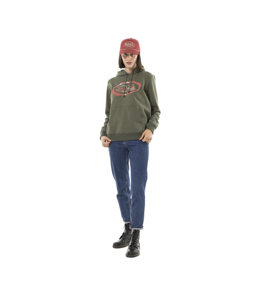 Sweat femme uni à capuche avec print Logo Vondutch-4