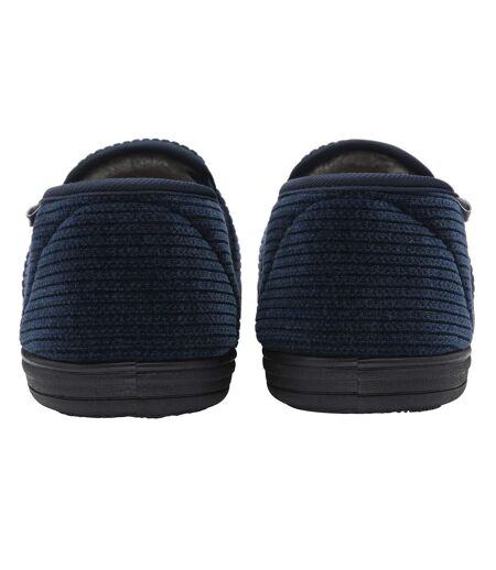 Dunlop - Chaussons homme velours côtelé marine doublés peluche