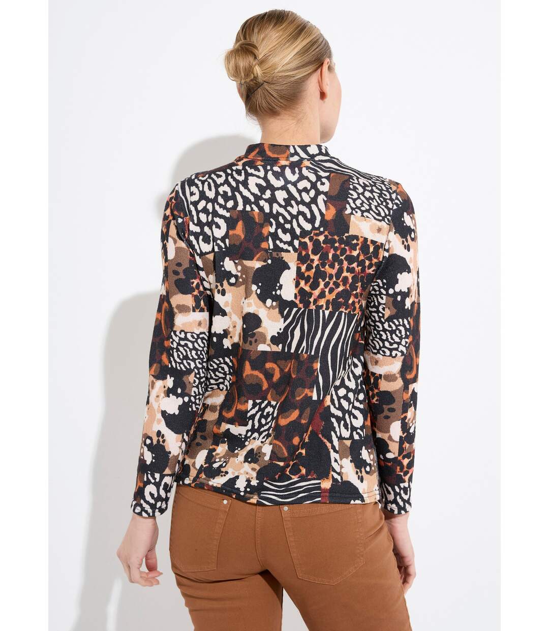 T-shirt col montant motif animalier maille chaude-2