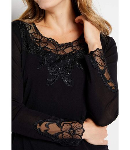 T-shirt court maille résille brodée