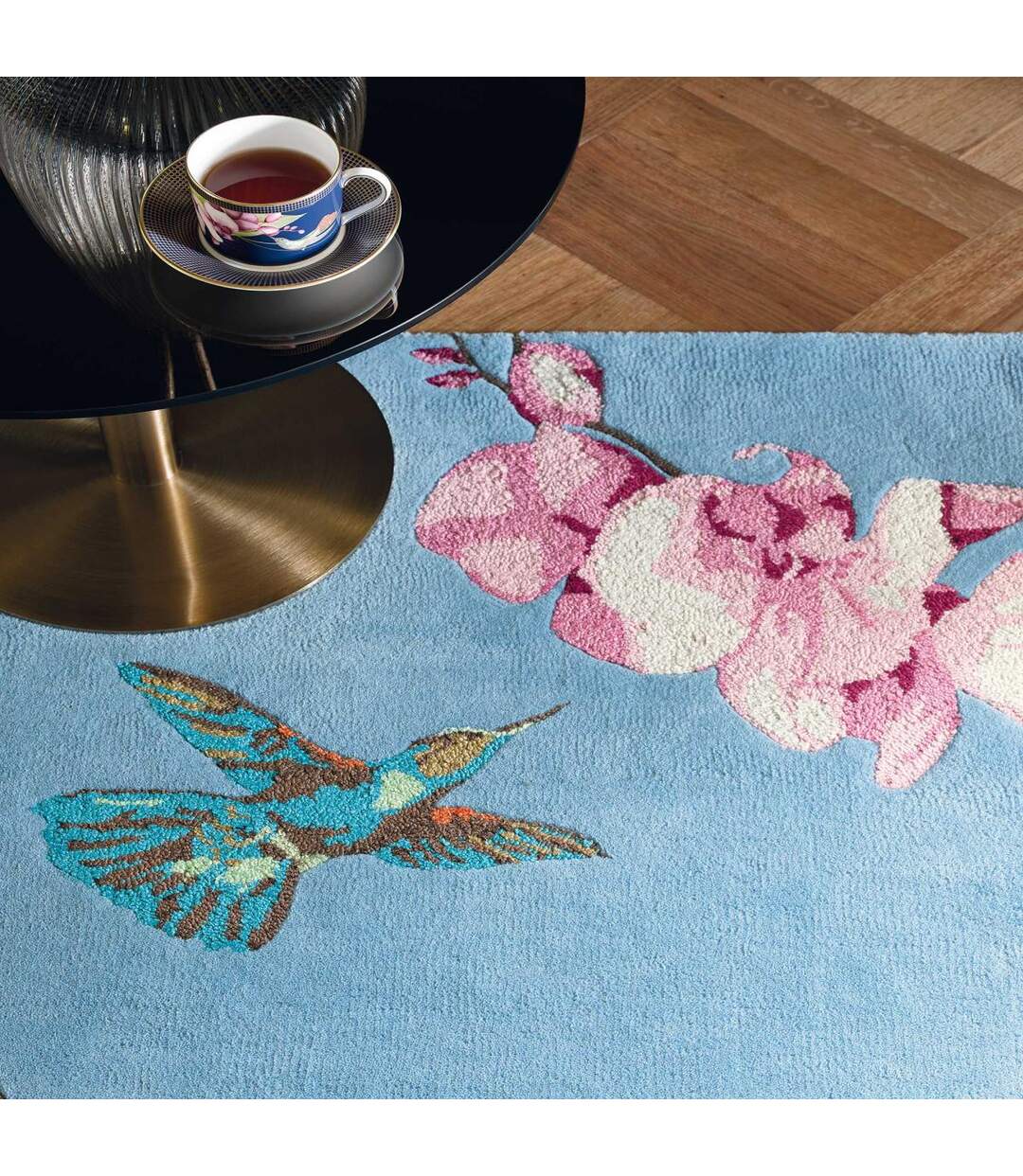 Tapis salon et chambre fait à la main en laine motif floral-5