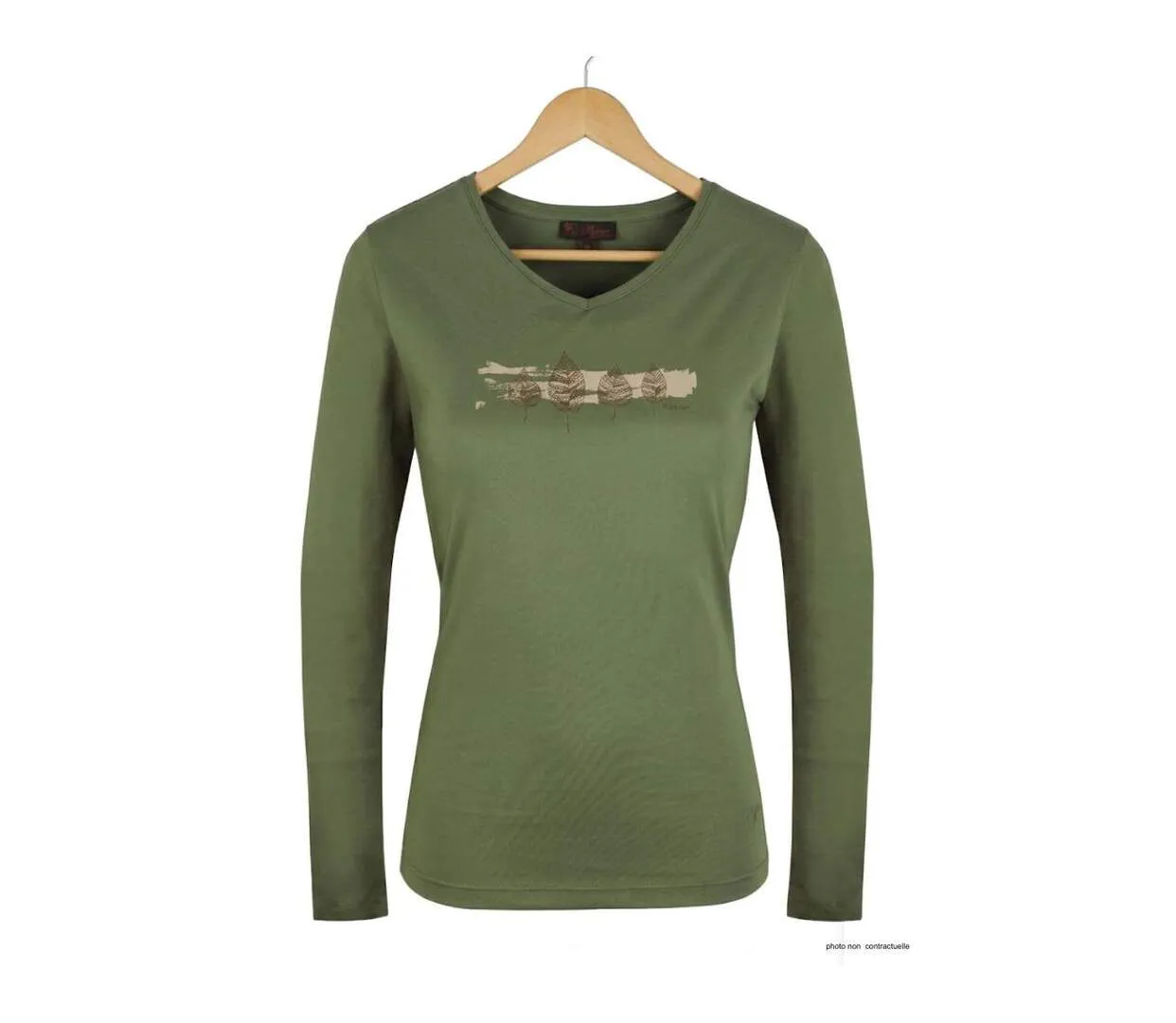 Mayflower NERVAL4 : Tee-shirt femme manches longues vert olive avec petit col V-2