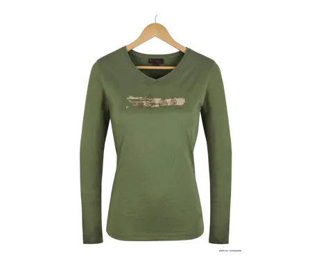 Mayflower NERVAL4 : Tee-shirt femme manches longues vert olive avec petit col V