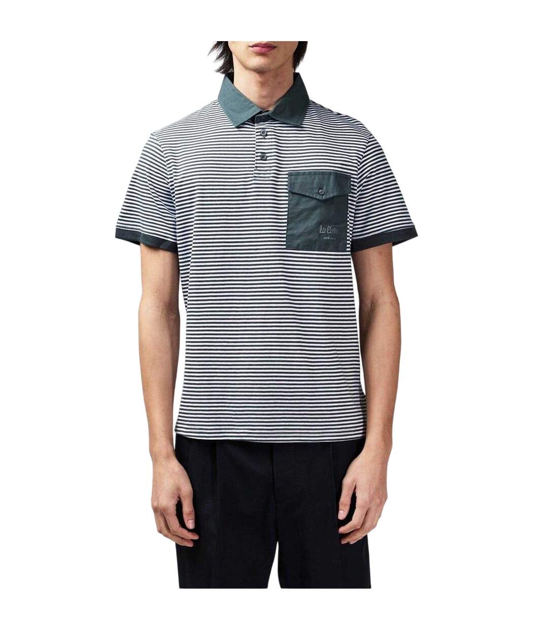 Mens Stripe Polo Shirt Charcoal White Lee Cooper-3