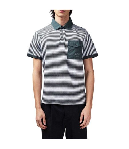Mens Stripe Polo Shirt Charcoal White Lee Cooper