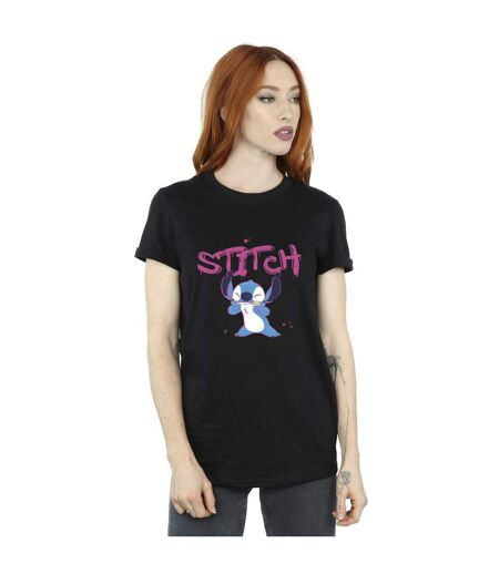 Disney Womens/Ladies Lilo And Stitch Graffiti Cotton Boyfriend T-Shirt (Noir) - UTBI29878