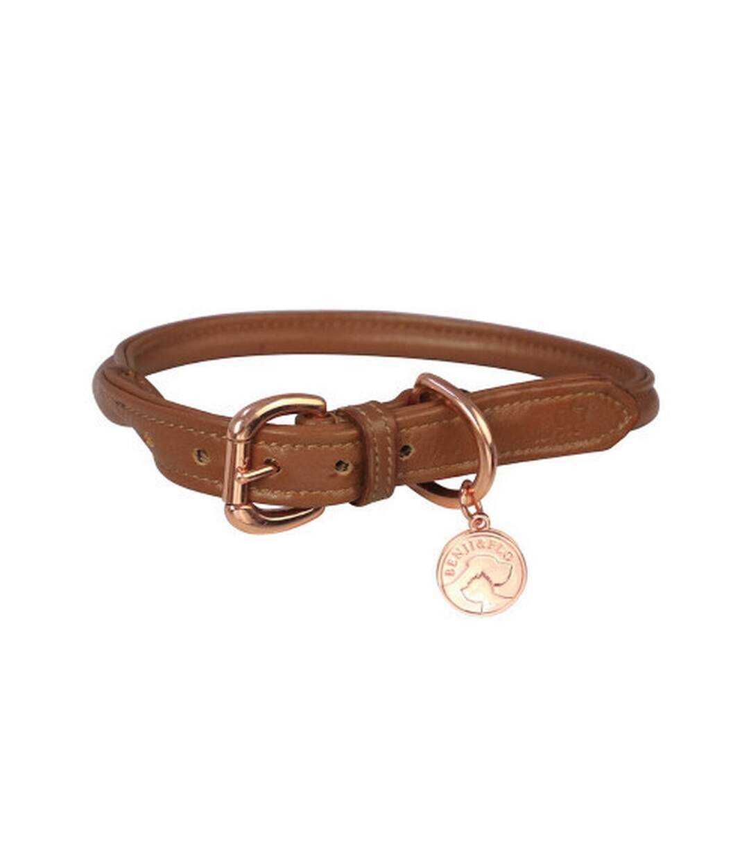 Superior leather dog collar xllength: 51cm-65cm tan/rose gold Benji & Flo-1