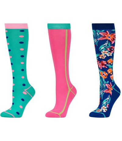 Dublin Unisex Adult Tropical High Riding Socks (Pack of 3) (Pink/Green/Blue) - UTWB2137