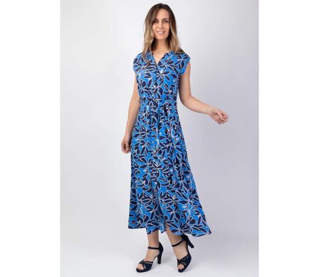 Robe longue sans manches LEANA imprimé floral bleu Coton Du Monde