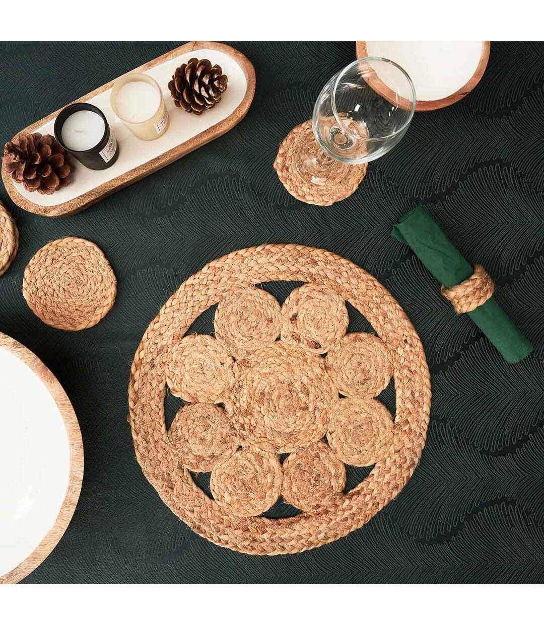 Set de Table Rond Déco Jute Ajouré 35cm Naturel-4