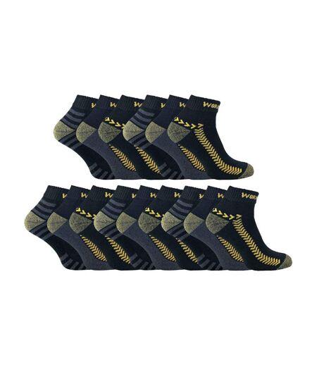 Mens 15 Pairs Multipack Ankle Trainer Socks: Low-Cut Reinforced Work Socks
